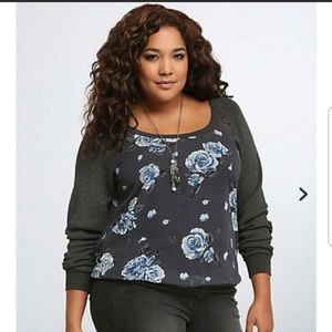 Torrid NWT Floral Chiffon Raglan Sweatshirt 1X 14
